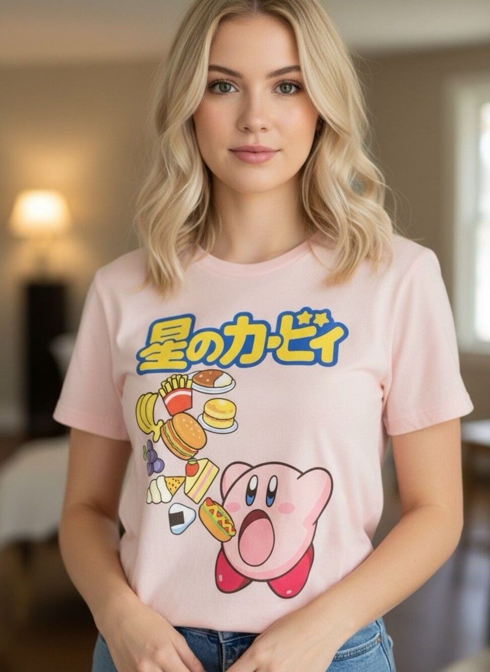 Kirby Japanese Food Graphic T-Shirt Pink Hot Topic Size Medium Nintendo